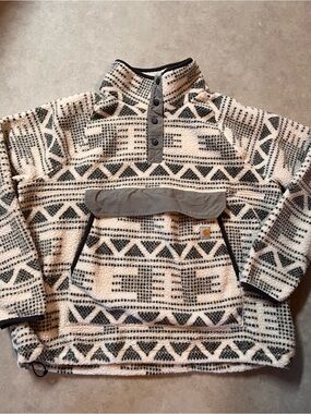 Carhartt Men’s Cream & Gray Geometric Sherpa Fleece Zip-Up Pullover. XXL